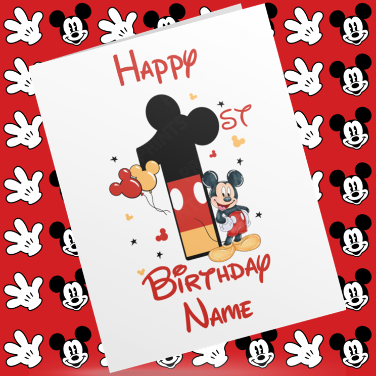 Personalised Mickey Mouse Birthday Card with Age 1-9 Years