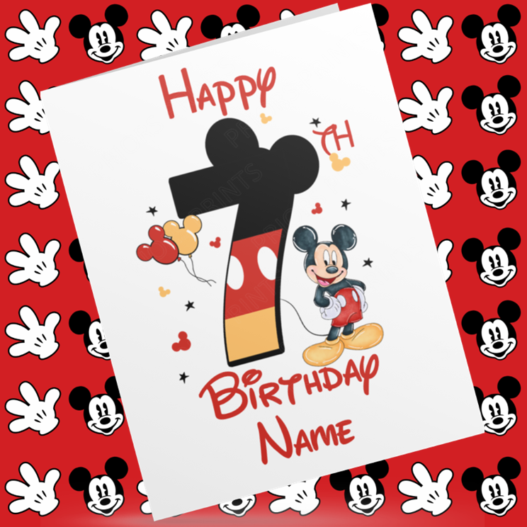 Personalised Mickey Mouse Birthday Card with Age 1-9 Years