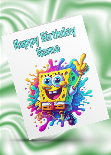 Sponge Bob Colour Splash Personalised Birthday Card
