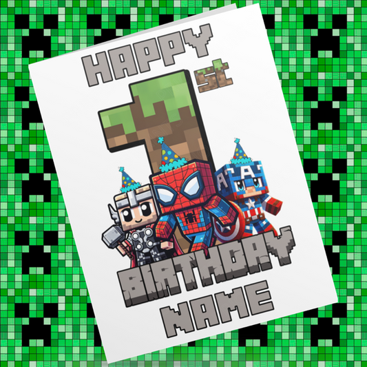 Personalised Minecraft Birthday Card with Age 1-9 Years