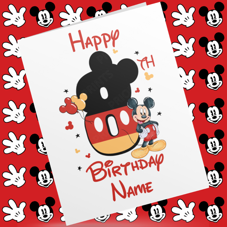 Personalised Mickey Mouse Birthday Card with Age 1-9 Years