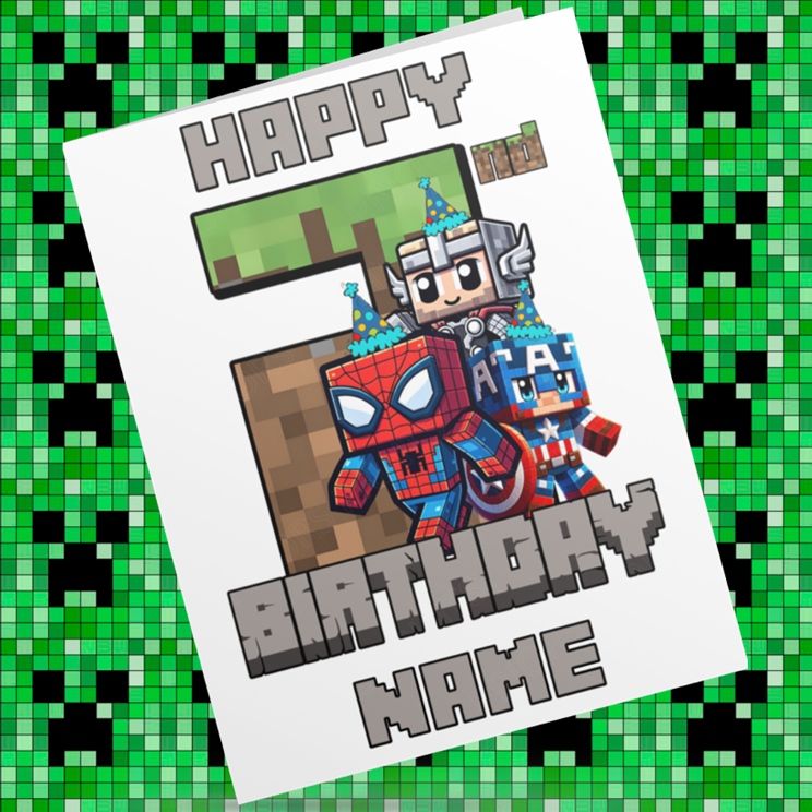 Personalised Minecraft Birthday Card with Age 1-9 Years