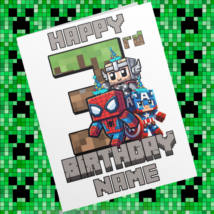 Personalised Minecraft Birthday Card with Age 1-9 Years