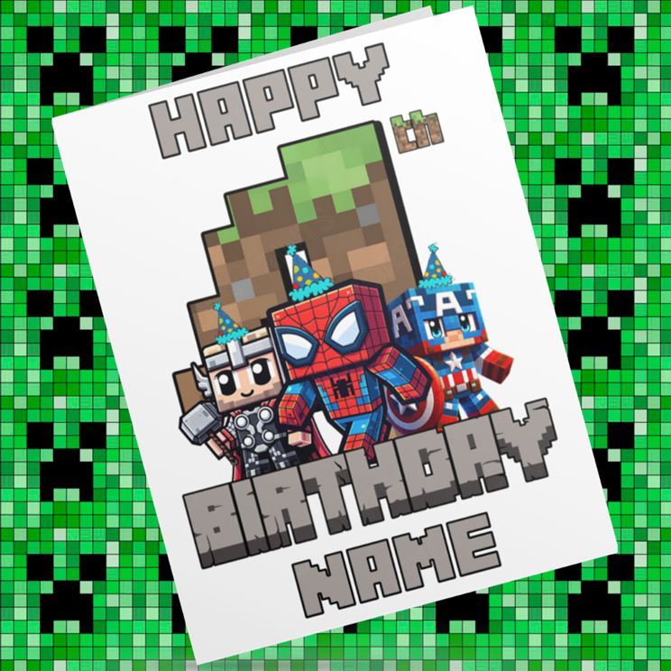 Personalised Minecraft Birthday Card with Age 1-9 Years