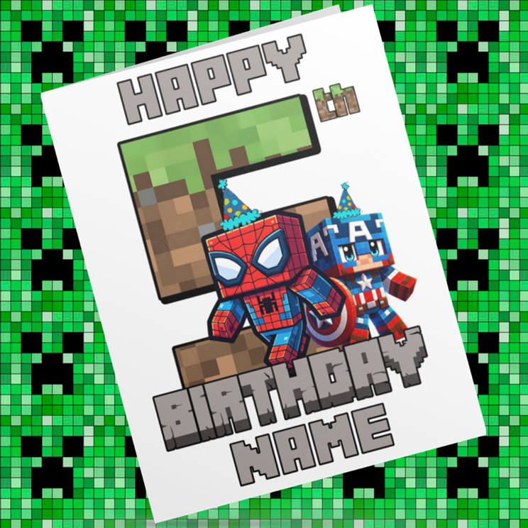 Personalised Minecraft Birthday Card with Age 1-9 Years