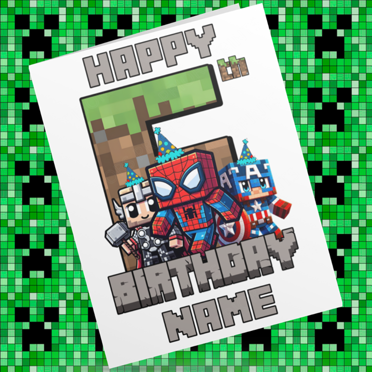 Personalised Minecraft Birthday Card with Age 1-9 Years