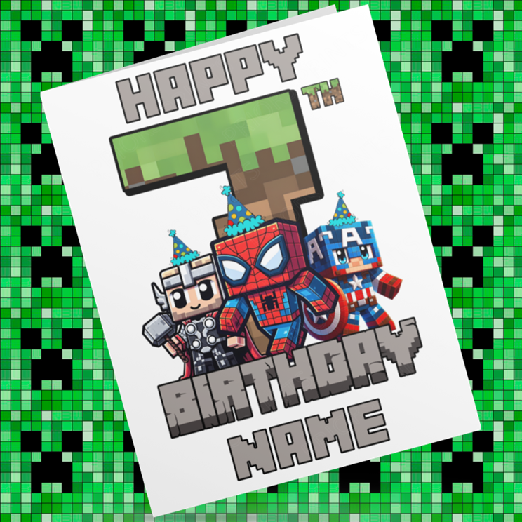 Personalised Minecraft Birthday Card with Age 1-9 Years