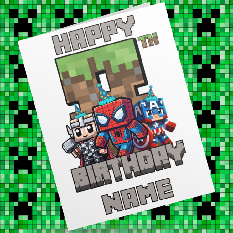 Personalised Minecraft Birthday Card with Age 1-9 Years