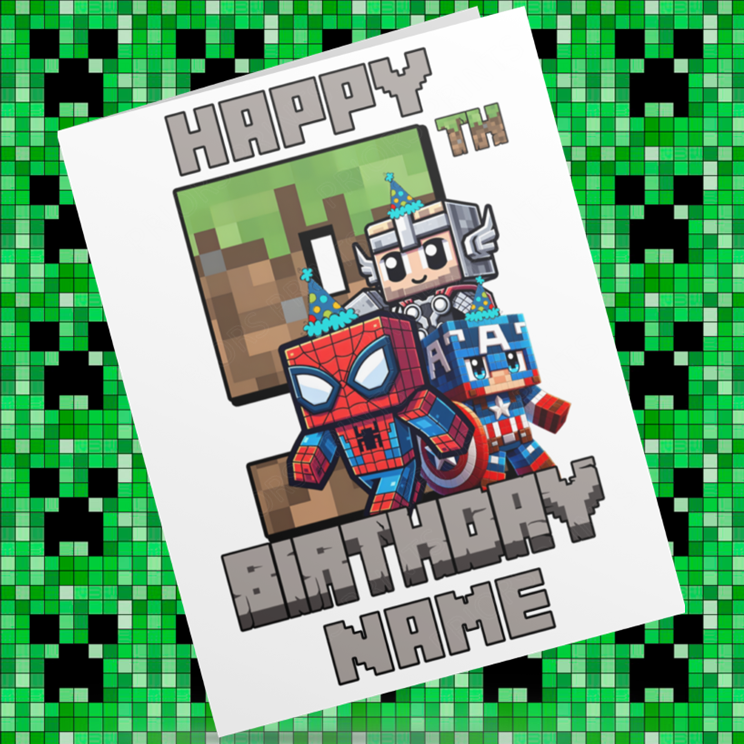 Personalised Minecraft Birthday Card with Age 1-9 Years