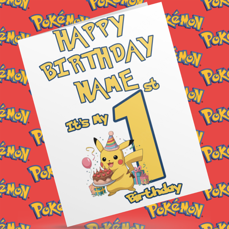 Personalised Pokemon Birthday Card with Age 1-9 Years