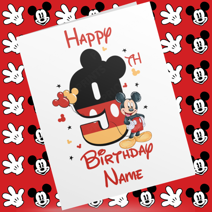 Personalised Mickey Mouse Birthday Card with Age 1-9 Years