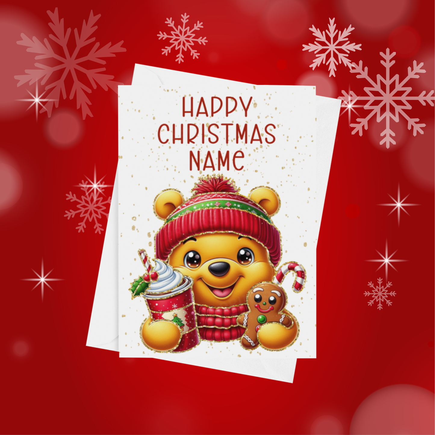 Cute Character with Gold Outline Personalised Christmas Card