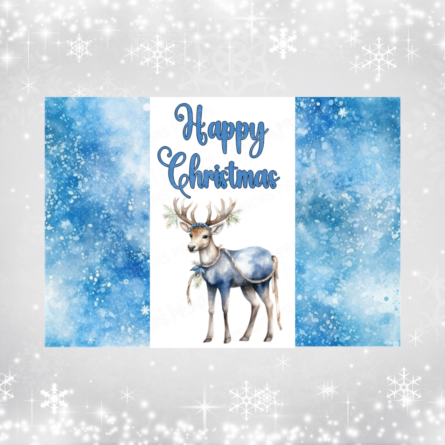 Blue Santa & Reindeer Christmas Chocolate Bar Wrapper