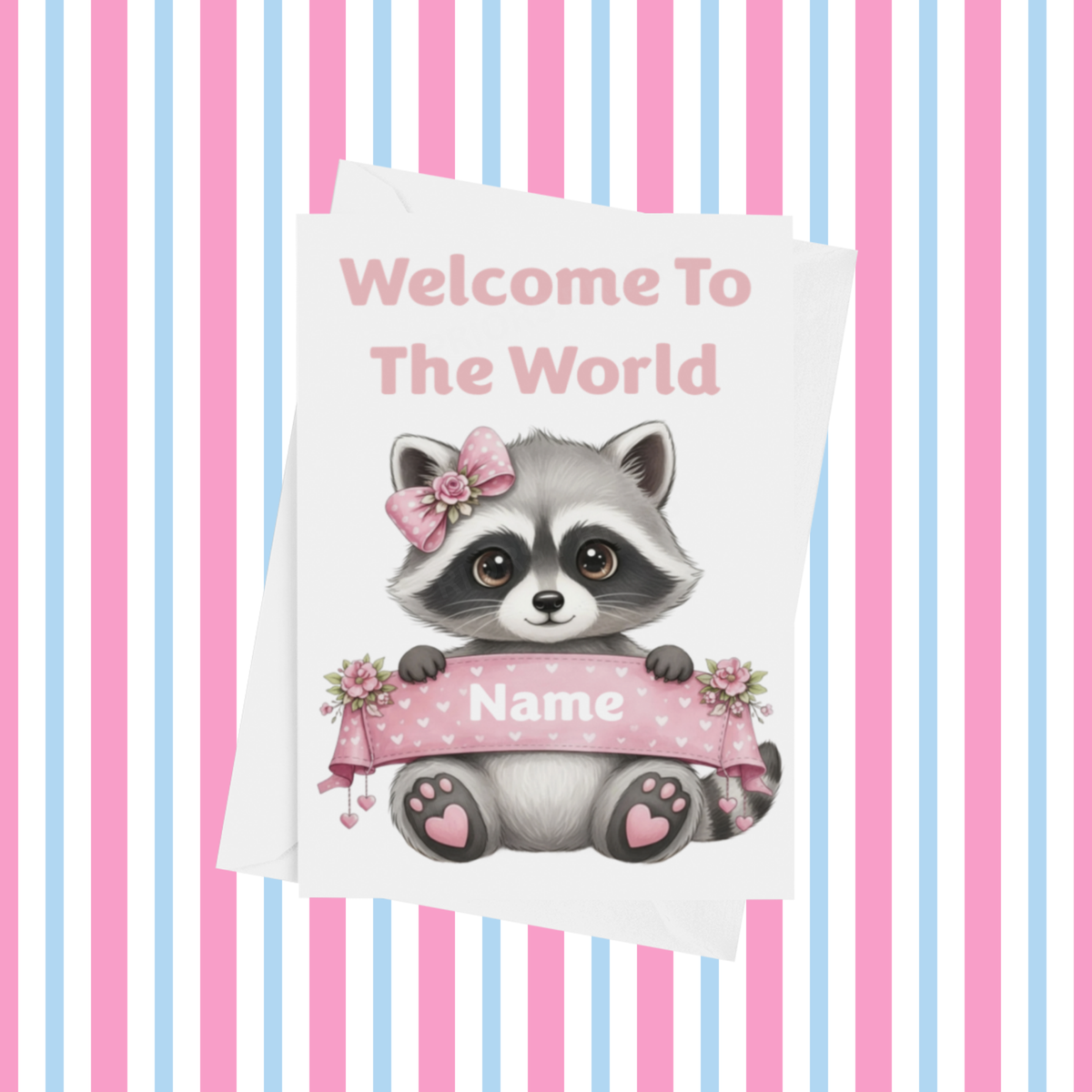 Welcome To The World Personalised Card for New Baby Animals in Pink