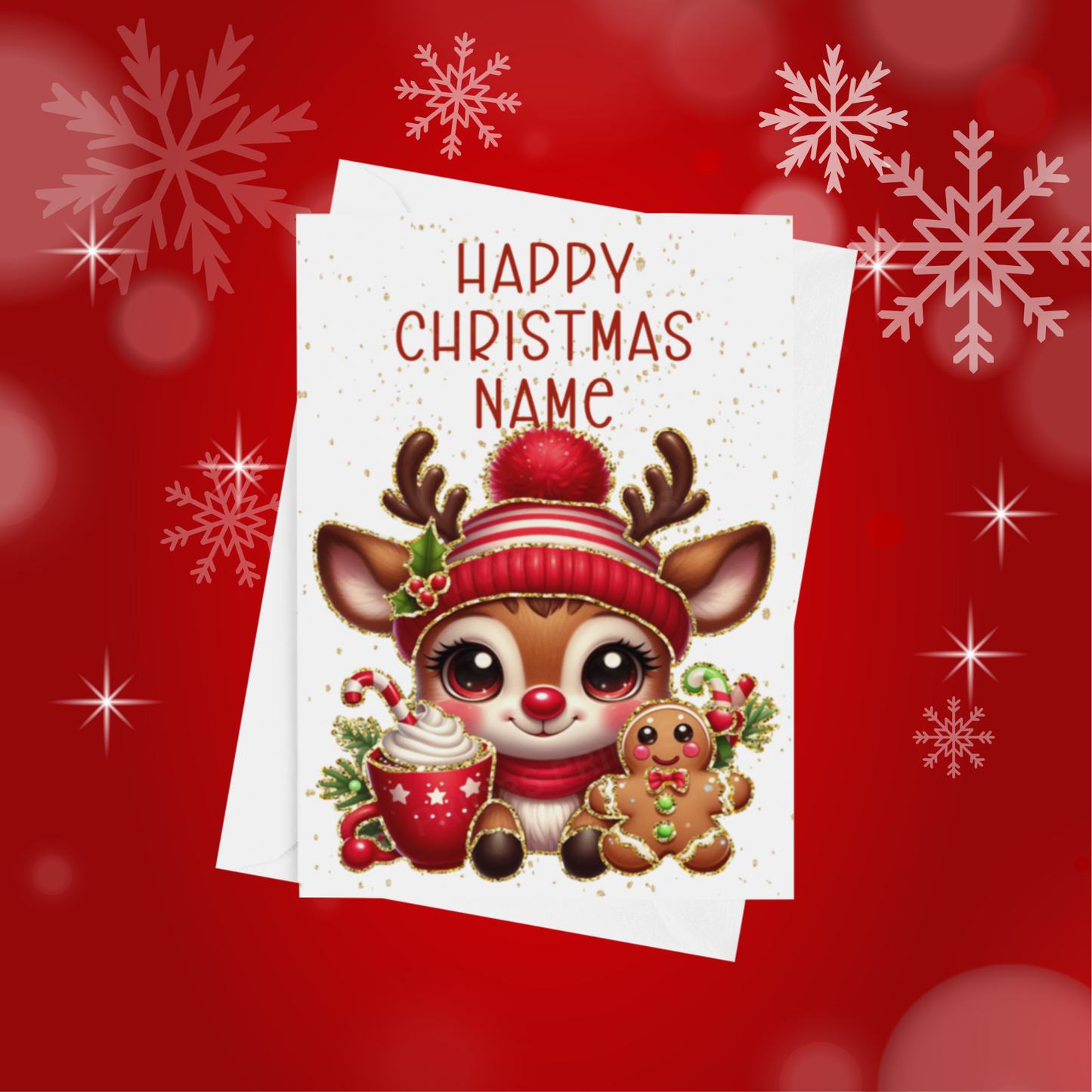 Cute Character with Gold Outline Personalised Christmas Card