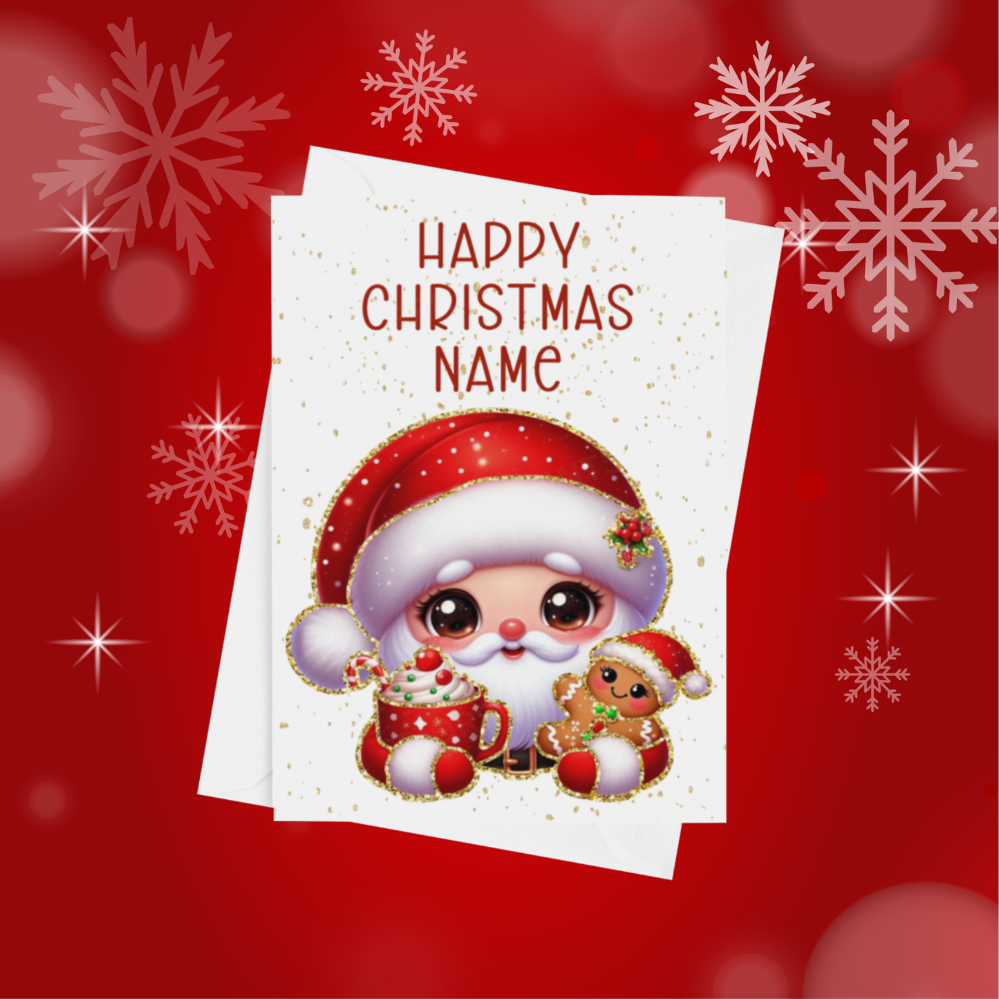 Cute Character with Gold Outline Personalised Christmas Card