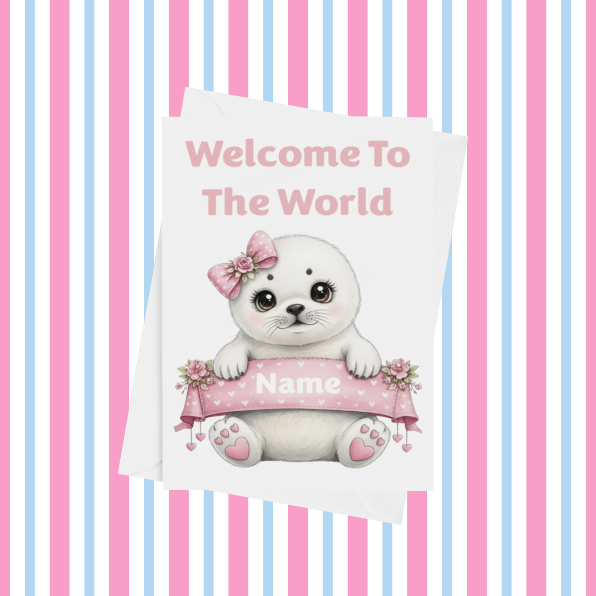 Welcome To The World Personalised Card for New Baby Animals in Pink