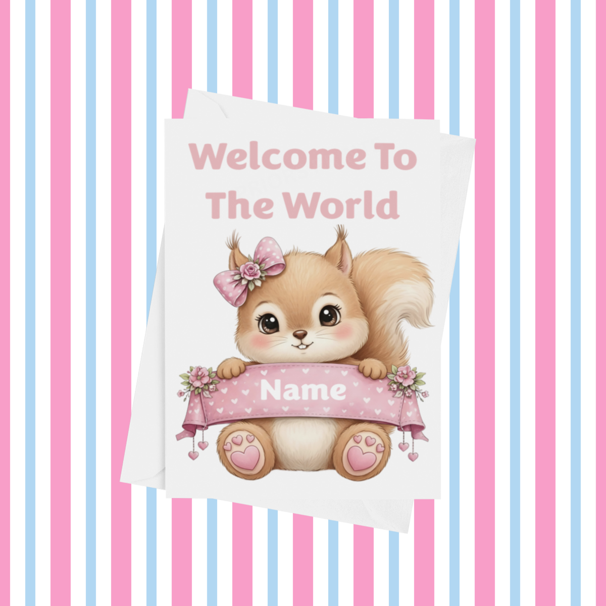 Welcome To The World Personalised Card for New Baby Animals in Pink