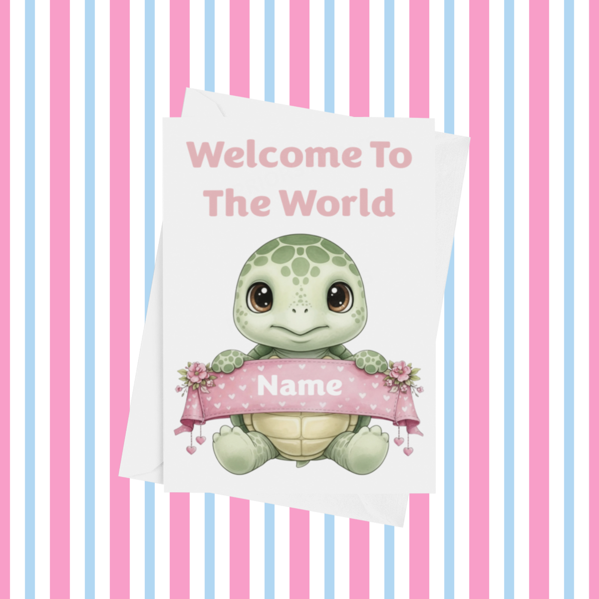 Welcome To The World Personalised Card for New Baby Animals in Pink