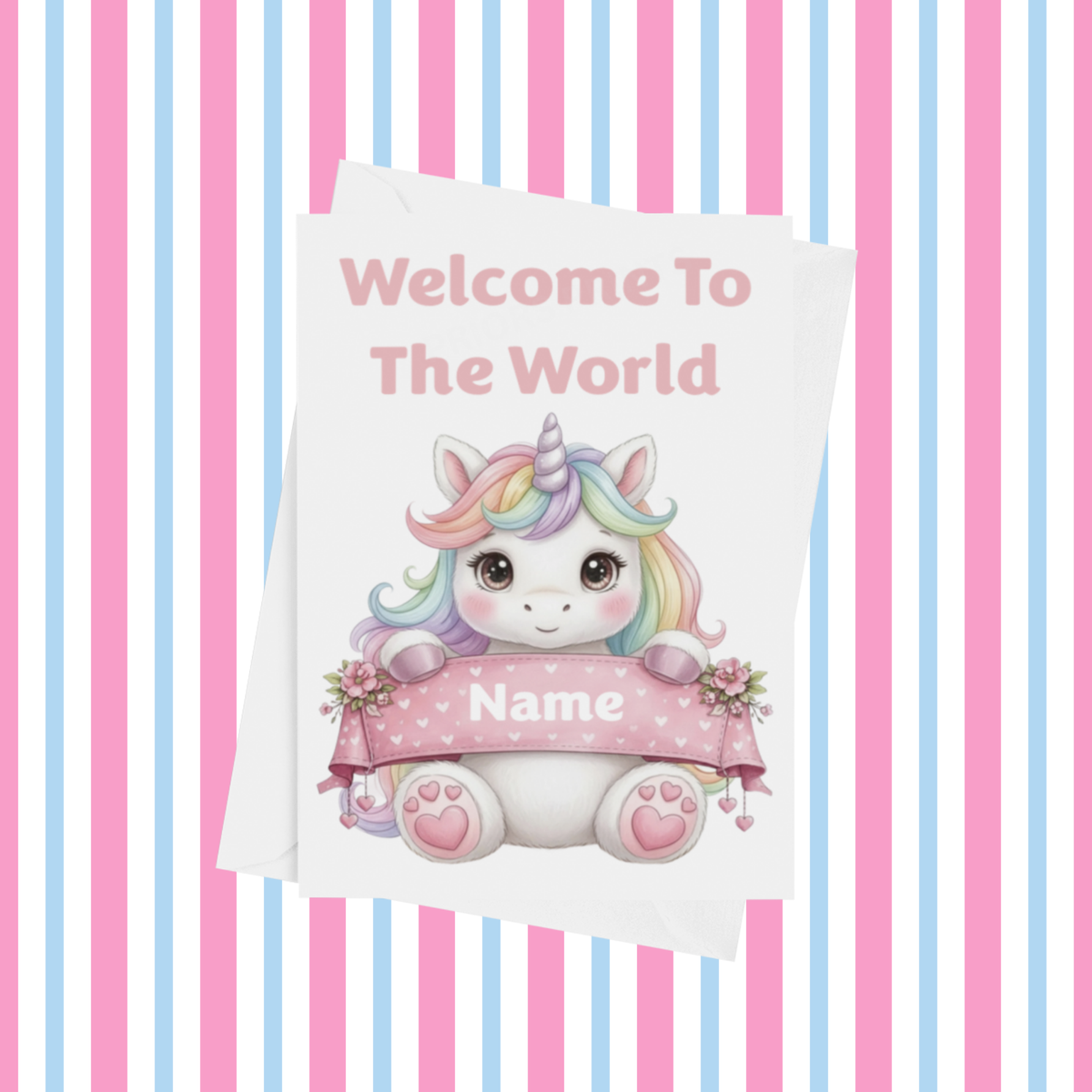 Welcome To The World Personalised Card for New Baby Animals in Pink