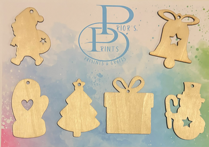 Colour Your Own Christmas Wooden Shapes/ Tags/ Decs